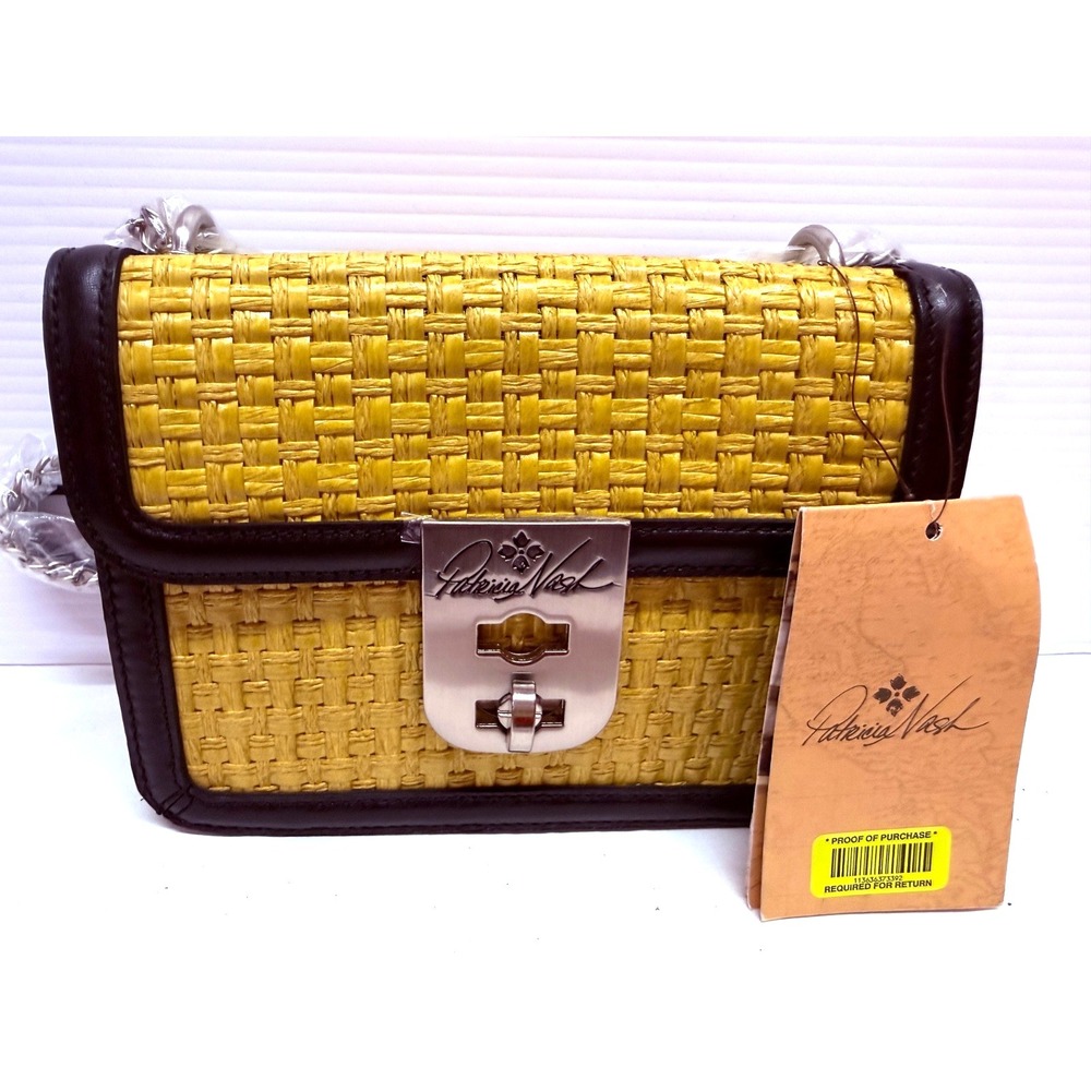 NWT $179 Patricia Nash Specialty Woven Roanne Chain Crossbody Bag black yellow